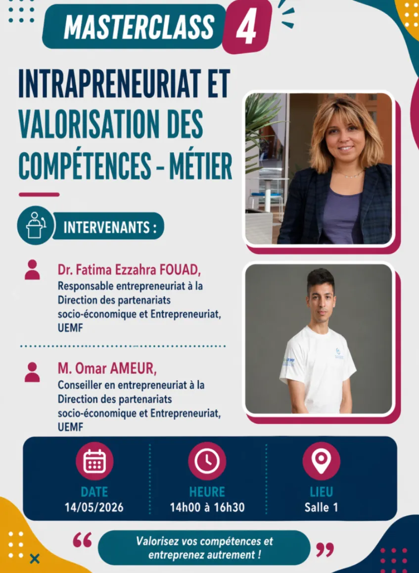 Affiche Masterclass 4 — Intrapreneuriat et valorisation des compétences-métier
